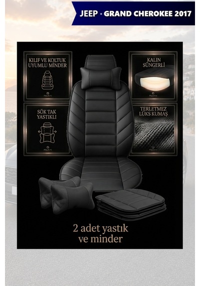 Jeep Grand Cherokee 2017 Uyumlu Lüks Premium Siyah Renk 2 Adet Minder Ve Yastık