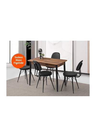 Ortadan Açılır Büyüyen Ahşap Yemek Masası Ceviz 70x120cm