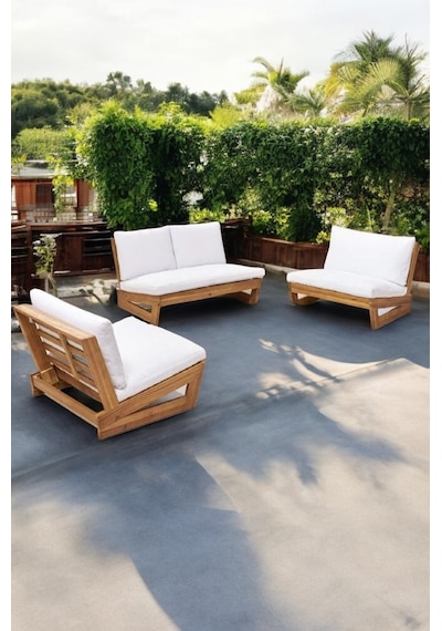 Conforlove Bahçe Balkon Masif Kestane Ahşap Koltuk Takımı 2+1+1