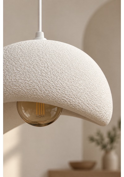 Beton Görünümlü Tekli Sarkıt Avize Dokulu Modern Bohem İskandinav Salon Mutfak G95 Rustik Led Ampul Hediyeli Beyaz