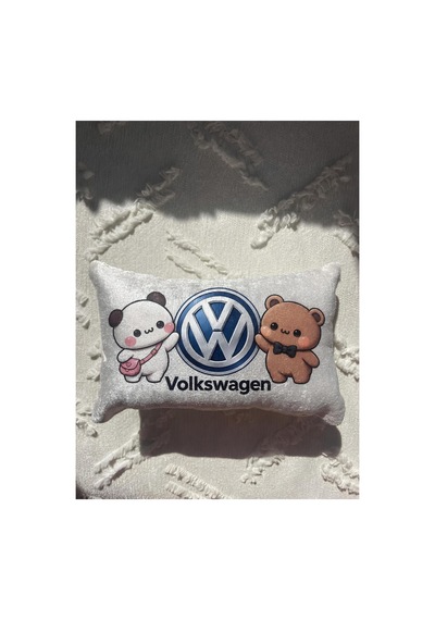 Bubblyo Volkswagen Temalı Dekoratif Oto Yastığı Sevimli Çift Tasarım Beyaz Beyaz