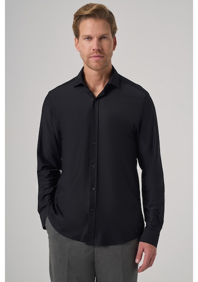Morven Erkek Siyah Trend Düz Slim Fit Tam İtalyan Yaka Relaxible Gömlek 26ms004029001 Siyah