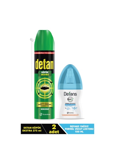 Detan Köpük Hamam Böceği Öldürücü 2 x 275 ML + Defans Sinek Kovucu Vücut Losyonu 100 ML