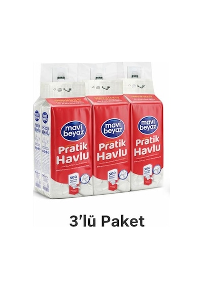 Mavi Beyaz Pratik Havlu 500 Yaprak - Yeni Nesil Çok Amaçlı Kağıt Havlu Asma Aparatı Hediyeli -3 Adet