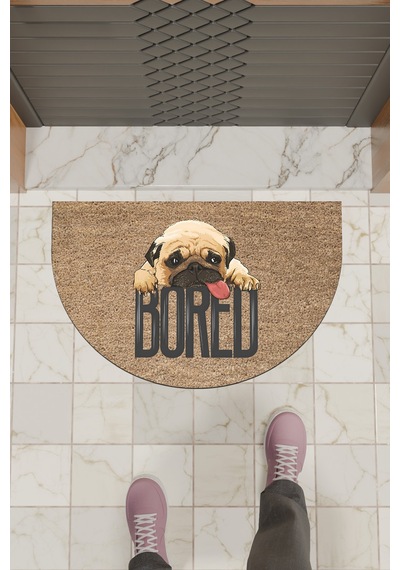 Rugmood Modern Dijital Paspas Kahverengi Pug Bored Paspas - Kapı Önü Paspası