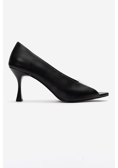 Luvishoes Varelıa Siyah Cilt Şeffaf Bantlı Kadın Topuklu Ayakkabı