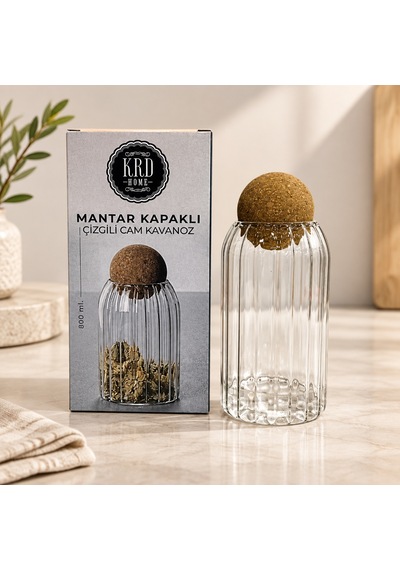 Mantar Kapaklı Küçük Çizgili Kavanoz Renkli