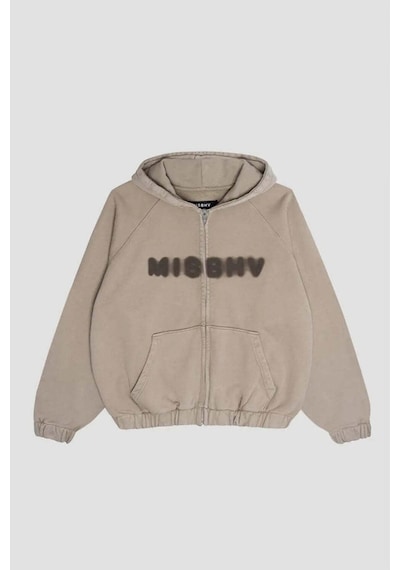 Misbhv Vintage Bej Community Fermuarlı Kapüşonlu Sweatshirt - Rahat Kesim Ve Şık Tasarım
