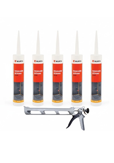 Würth Duşakabin Silikonu Şeffaf Su Geçirmez Ve Sızdırmaz 310 Ml 5 Adet + Silikon Tabancası Şeffaf