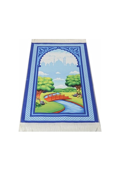 Çocuk Seccadesi Köprü - Lacivert 45x82 Cm - 110 Gr - Tesbih Hediyeli Çok Renkli