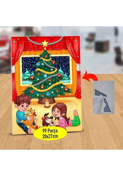 Süslü Çam Ağacı Ve Çocuklar 99 Parça Puzzle Yapboz Tablo-489