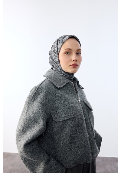 Mirsoy Scarf Rana Etnik Desen Eşarp Antrasit