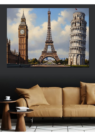 Ahşap Tablo Pisa Kulesi Eyfel Kulesi Ve Big Ben Kuleleri