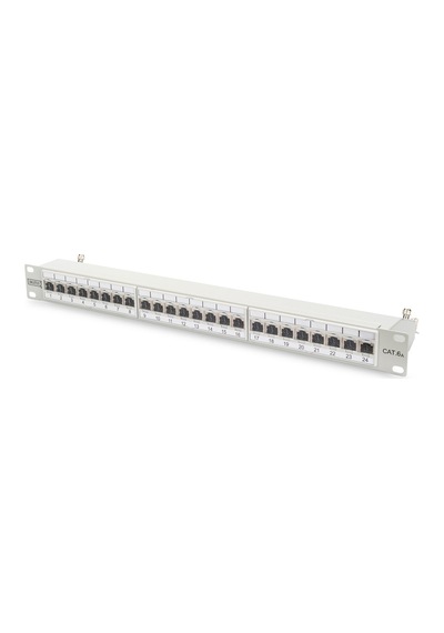 Digitus 19 Inch 24 Port Cat-6a Ea Sınıfı Ftp Patch Panel, Zırhlı, 1u, Tozdan Korumak İçin Kapaklı, 8p8c, Gri Ral 7035 Renk-18406