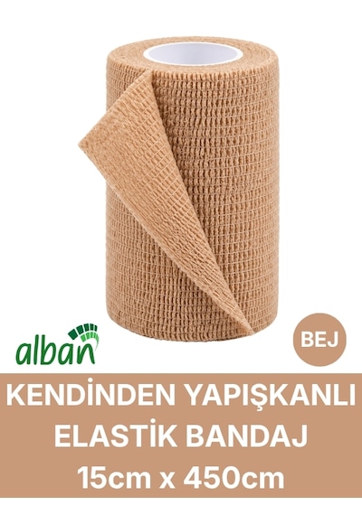 15cm Kendinden Yapışkanlı Elastik Bandaj, Kohesiv Bandaj 5cm X 4.5m Spor, Bilek, Ayak Bileği, Veteriner Bandajı Bej