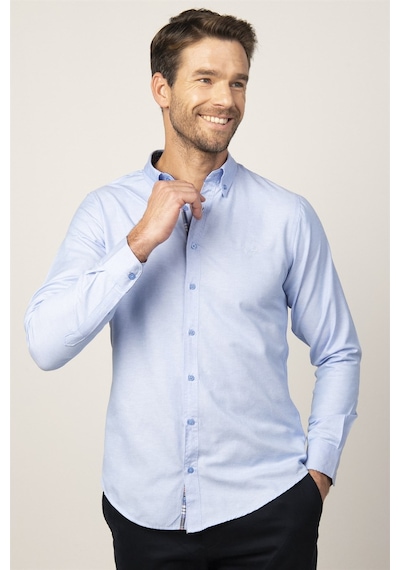 Tudors Slim Fit Dar Kesim Uzun Kol Erkek Gömlek-23467 Mavi