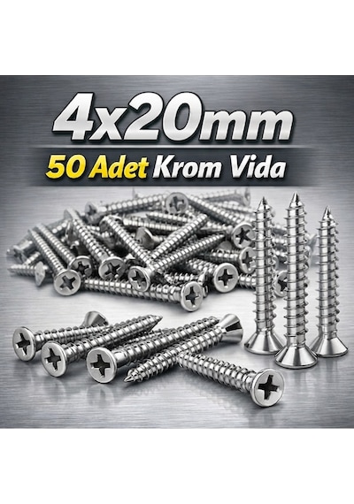 Krom Vida 4x20mm 50 Adet Paslanmaz Inox Vida Diğer