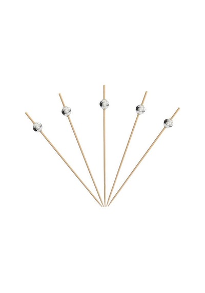 100 Lü Set İnci Top Kürdan Altın Gümüş 12cm Bambu Kokteyl Sunum Kürdanı Parti Catering