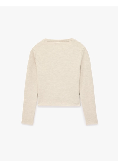 Koton Uzun Kollu Slim Fit V Yaka Düğmeli Hırka Bej 7wak30042ek Ekru