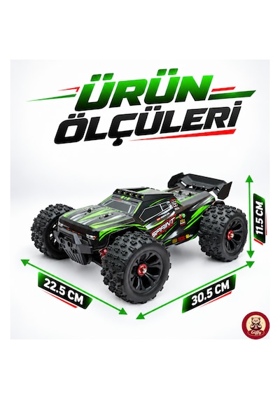 Oyuncak 2.4 Ghz Uzaktan Kumandalı Rc Arazi Arabası 40 Km/sa Hız 4x4 Çekiş Metal Şase Rc390 Motor Şarjlı Led Işıklı Gaz Ve Direksiyon Hassasiyetli Yeşil