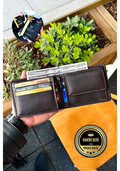 Premium Gift Rose Box - Joseph Kahverengi Hakiki Deri Cüzdan - Anahtarlık Ve Kahverengi Gül Kutusu Kahverengi