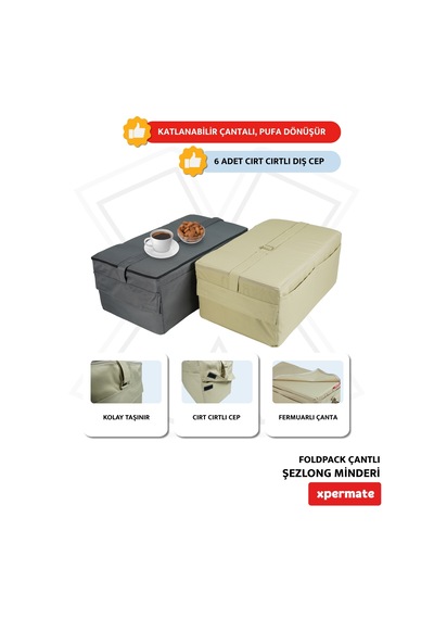 Xpermate Katlanır Şezlong Minderi Çantalı Cepli Foldpack 30x60x25