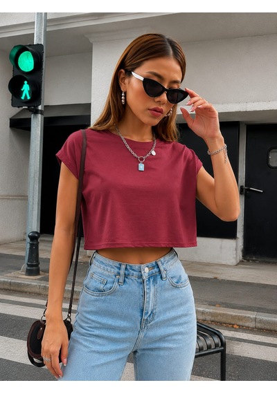 Bonnywıll Bonnywılll Bisiklet Yaka Düşük Kol Crop T-shırt Kırmızı