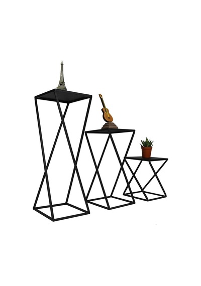 Metal Çapraz Ayaklı Zigon Sehpa Çiçeklik 3 ‘Lü Set Wd-21