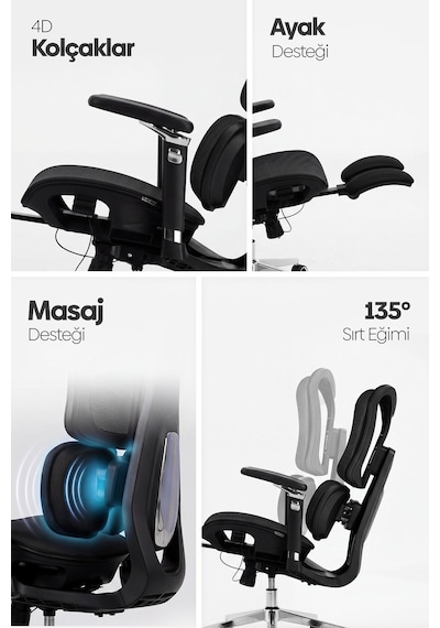 Okawa Titreşimli Masaj Destekli Ergonomik Çalışma Koltuğu - Siyah