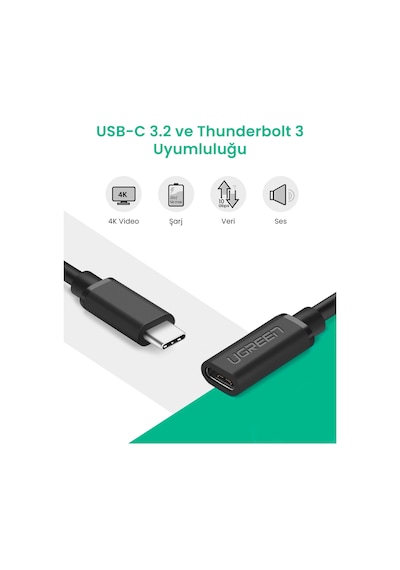 Ugreen Mt01925 Thunderbolt 3 Type-c Erkek To Type-c Dişi Uzatma Kablosu 50 Cm, 40574