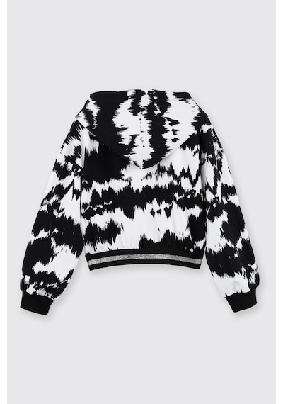 Panço Kız Çocuk Desenli Kapüşonlu Siyah Sweatshirt
