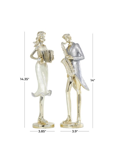 Reçine Müzisyen Heykeli, Akordeon/saksafon, 2'li Set, 10x36 Cm, Altın Diğer