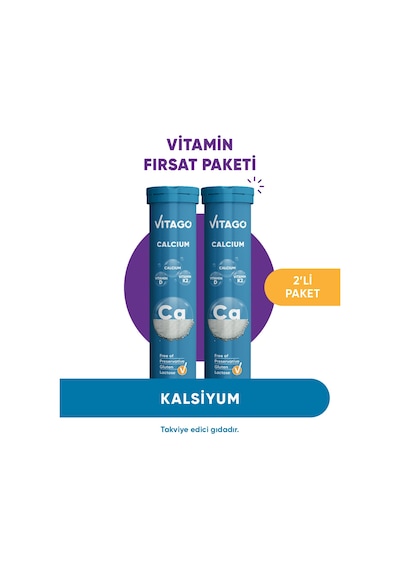 Vitago Kalsiyum D3 K2 Vitamini İçeren Takviye Edici Gıda 2 x 20 Efervesan Tablet