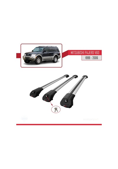 Mitsubishi Pajero V60 5 Kapı 1999-2006 Arası İle Uyumlu Ace-1 Ara Atkı Tavan Barı Gri 3 Adet Bar
