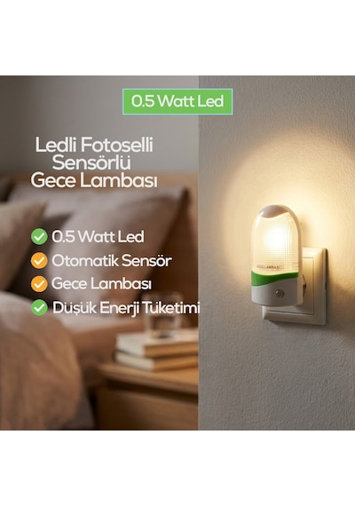 Softled-6852 Oval Fotoselli Gece Lambası - 0.5w 4 Led- 10'li Paket Diğer