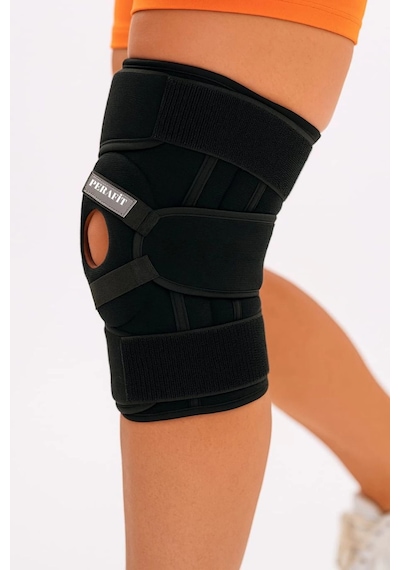 Ayarlanabilir Patella Destekli Ligamentli Menüsküs Çapraz Bağ Koruma Spor Koşu İçin Silikonlu Dizlik Siyah