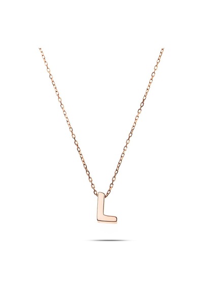 3D Tasarım Rose Renk 925 Ayar Gümüş " L " Harf Kolye