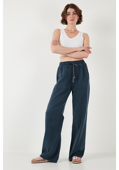 Lela Relaxed Fit Yüksek Bel Bol Paça Bayan Pantolon 668Yp5040 Lacivert