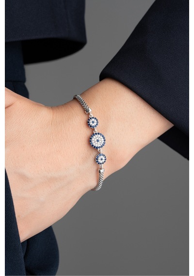 Çekirdekjewelry Gümüş Nazar Boncuklu Bileklik 925 Ayar Zirkon Taşlı Modern Kadın Takısı Gri