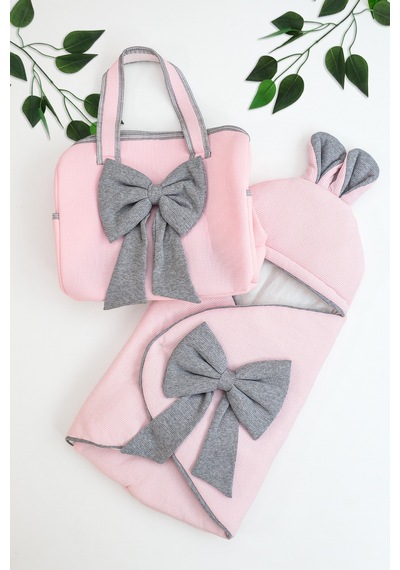 Kız Bebek Süslü Puset Kundak Battaniye Bebek Çanta Anakucağı Seti Stl6958 Pembe