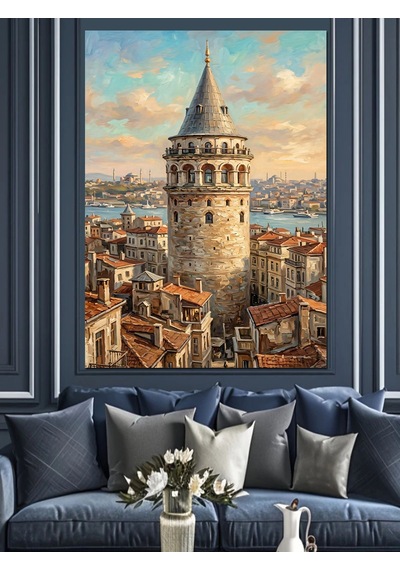 Galata Kulesi İstanbul Şehir Panoraması Dekoratif Kanvas - Mdf Ahşap Tablo