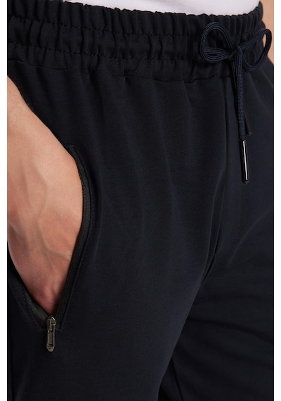 Tudors Unisex Standart Fit Pamuklu 2 İplik Fermuar Cepli Lastikli Bağlamalı Düz Paça Lacivert Eşofman Altı-34053 Lacivert