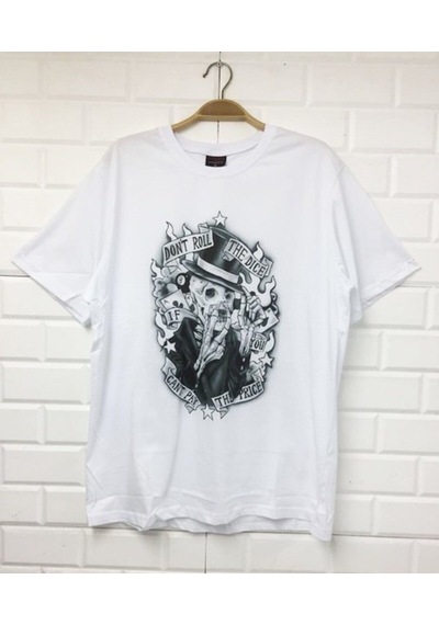 Stoned&Fame Unisex Beyaz Kuru Kafa Baskılı T-shirt Beyaz