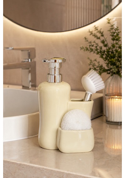 Porsima 277745 Sıvı Sabunluk Fırçalı Süngerlikli Sabunluk Krem