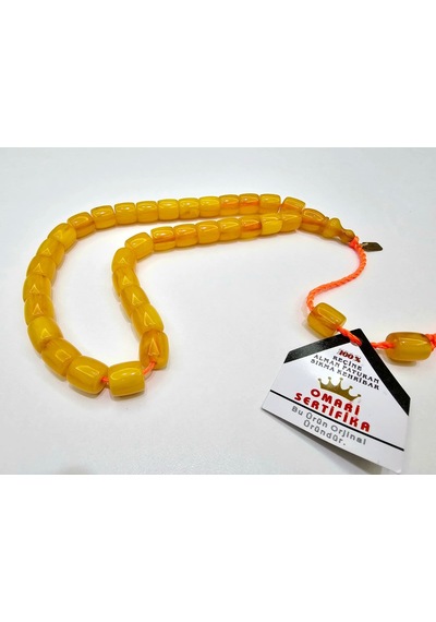 Omari İmzalı Sertifikalı Alman Faturan Sıkma Kehribar Tesbih 11x11,5 Mm Kapsül Kesim