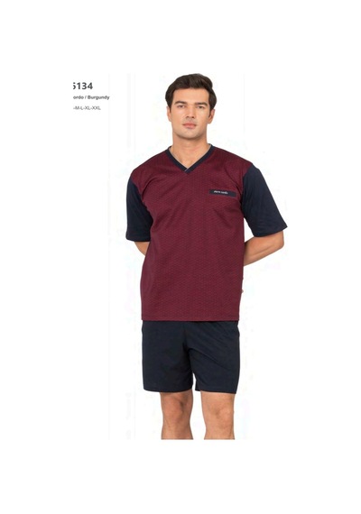 Pierre Cardin 6134 Erkek Kısa Kollu V Yaka 3'lü Jakarlı Pijama Takımı-bordo