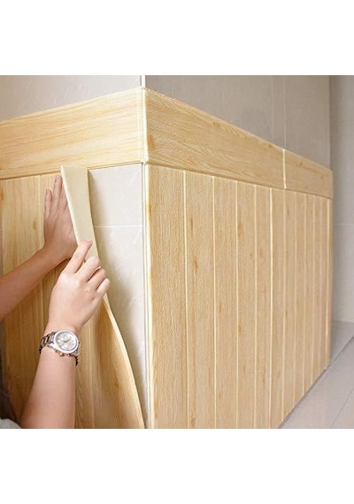 Renkli Duvarlar Kendinden Yapışkanlı Kreatif 70x35 Cm Esnek Köpük Ahşap Lambiri Model Duvar Kağıdı Paneli Nw37