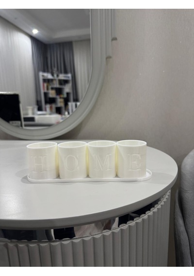 Home Yazılı 4'lü Led Tealight Mumluk Seti Beyaz Standlı Dekoratif Ev Aksesuarı