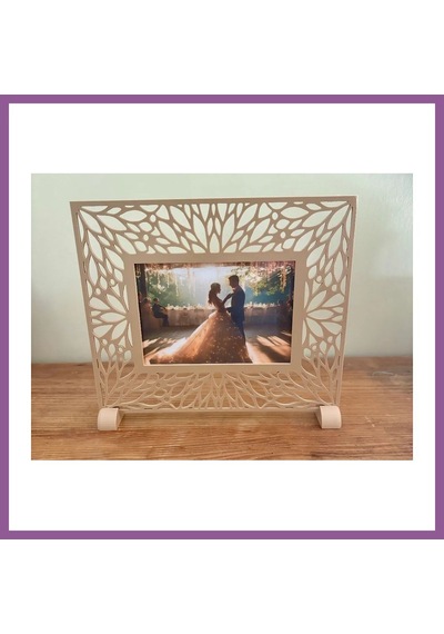 Bezos 3d Baskı Yaprak Desenli Masaüstü Fotoğraf Çerçevesi Oyma Çiçek Desenli Düğün Ve Masa Numarası Çerçevesi Bej Rengaren