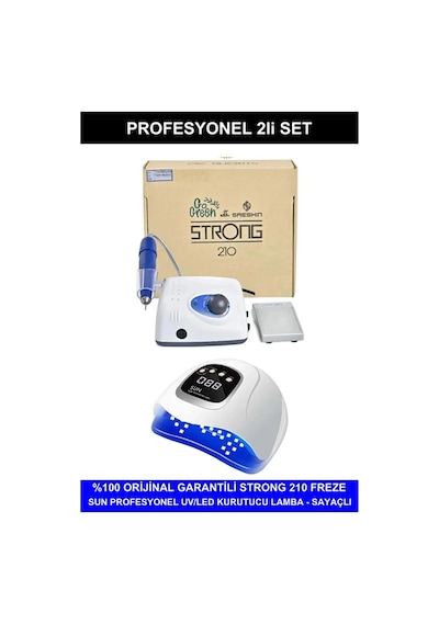 Protez Tırnak Kalıcı Oje Seti, Strong 210 Freze Makinesi, Uv Led Kurutucu, Beyaz